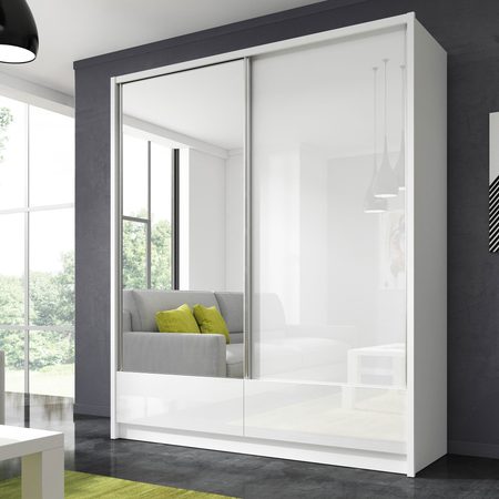 Szafa przesuwna z lustrem biała aranżacja MORIS I 180cm Szafa przesuwna z lustrem biała aranżacja MORIS I 180cm