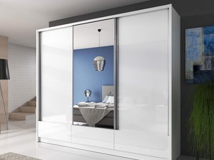 Miniaturka 3 - Pojemna przesuwna szafa z lustrem biała aranżacja MORIS I 250cm