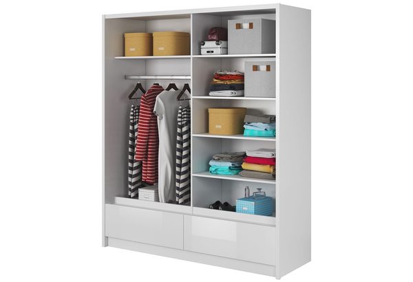 Szafa przesuwna z lustrem biała wnętrze MORIS I 180cm Szafa przesuwna z lustrem biała wnętrze MORIS I 180cm