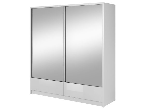 Szafa przesuwna z lustrzanymi frontami biała MORIS II 200cm