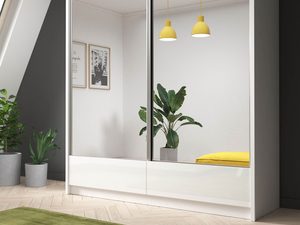 Miniaturka 3 - Szafa przesuwna z lustrzanymi frontami biała aranżacja MORIS II 200cm