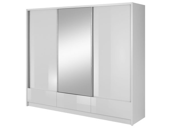 Pojemna przesuwna szafa z lustrem biała MORIS I 250cm