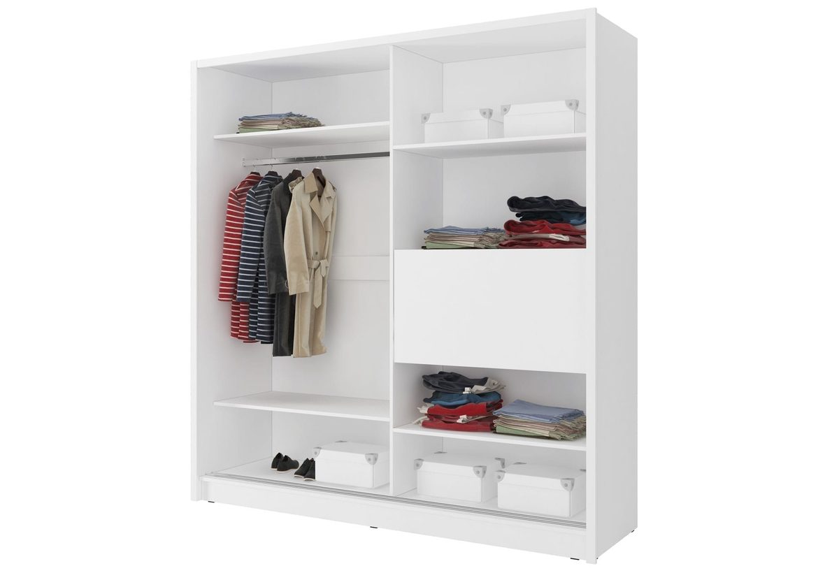 Szafa przesuwna dwudrzwiowa z lustrem biała wnętrze LUCA