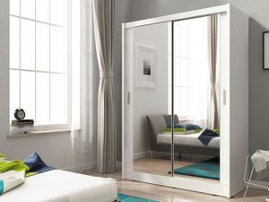 Miniaturka 5 - Dwudrzwiowa szafa przesuwna z lustrem biała aranżacja ALVERA 130cm