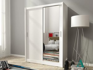 Miniaturka 5 - Dwudrzwiowa szafa przesuwna z lustrem biała aranżacja ALVERA 130cm