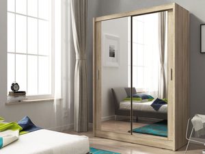 Miniaturka 3 - Dwudrzwiowa szafa przesuwna dąb sonoma aranżacja GAYA I 150cm