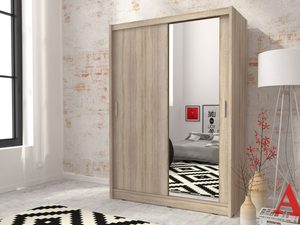 Miniaturka 4 - Dwudrzwiowa szafa przesuwna z lustrem dąb sonoma aranżacja ALVERA 130cm
