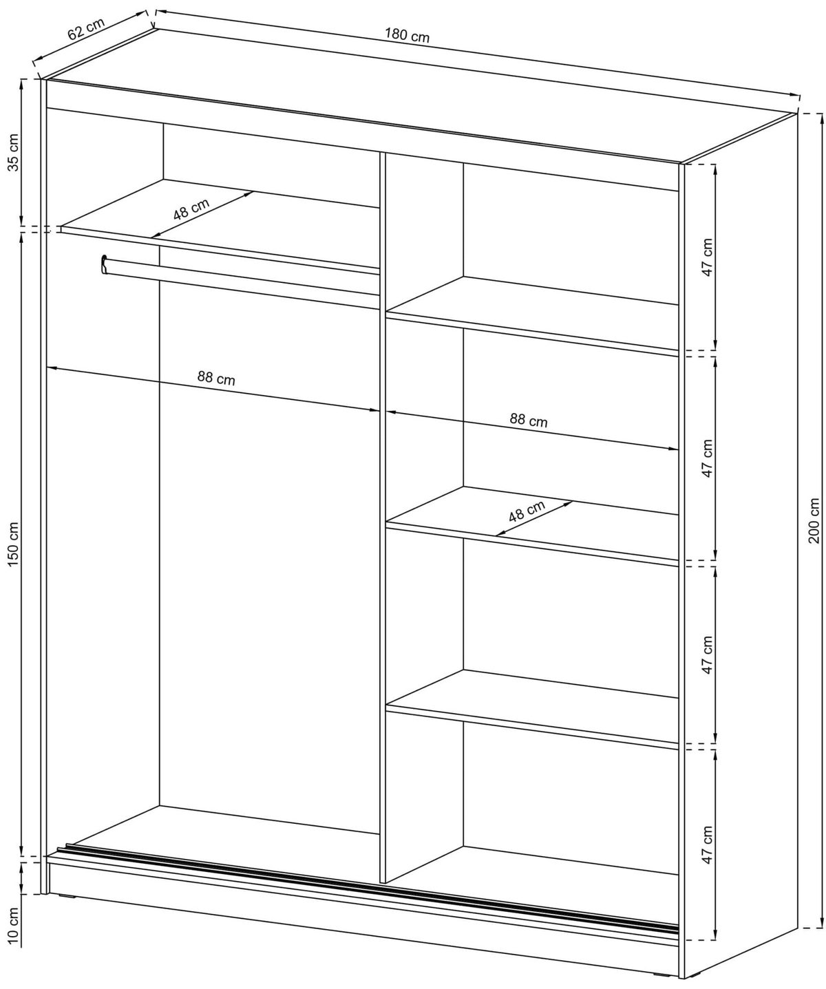 Szafa na ubrania wymiary ALVERA VIII 180cm