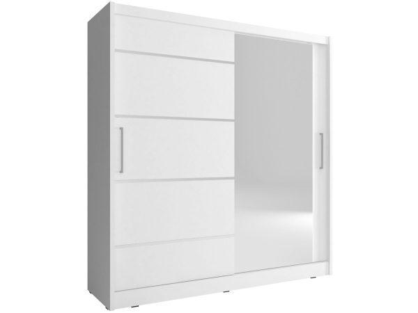 Szafa przesuwna na ubrania z lustrem biała ALVERA I ALU 180cm