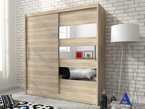 Miniaturka 3 - Pojemna szafa dąb sonoma trzy lustra aranżacja ALVERA III 180cm