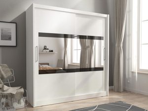 Miniaturka 4 - Pojemna szafa ubraniowa biała czarna obramówka lustra aranżacja ALVERA IV 200cm