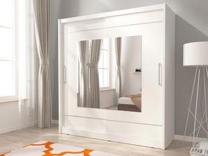 Miniaturka 3 - Szafa ubraniowa z lustrzanymi wstawkami biała aranżacja ALVERA IX 180cm