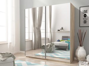 Miniaturka 3 - Szafa przesuwna z lustrzanymi frontami dąb sonoma aranżacja GAYA III 150cm