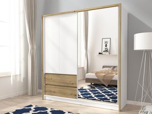 Miniaturka 7 - Dwudrzwiowa szafa z lustrem biała dąb sonoma aranżacja TORINO 200cm