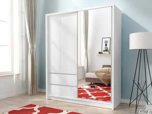 Miniaturka 4 - Przesuwna szafa z lustrem i szufladami biała aranżacja TORINO 150cm