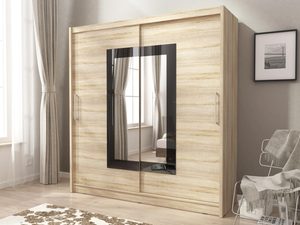 Miniaturka 3 - Duża szafa ubraniowa dąb sonoma czarna obramówka lustra aranżacja SIMENA II 200cm