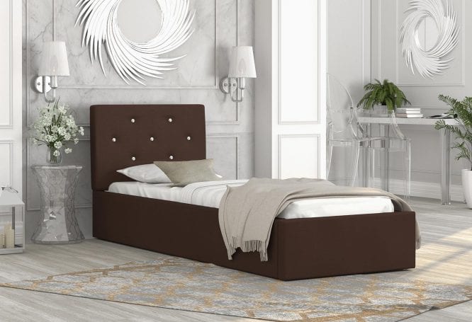 Łóżko tapicerowane brązowe aranżacja 90x200 FRESCO
