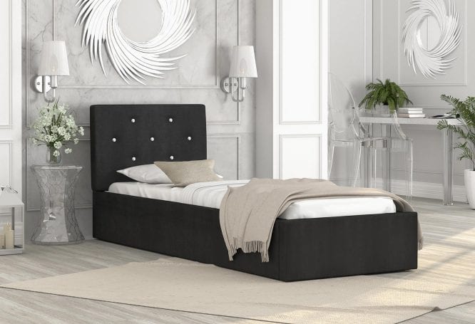 Łóżko tapicerowane czarne aranżacja 90x200 FRESCO