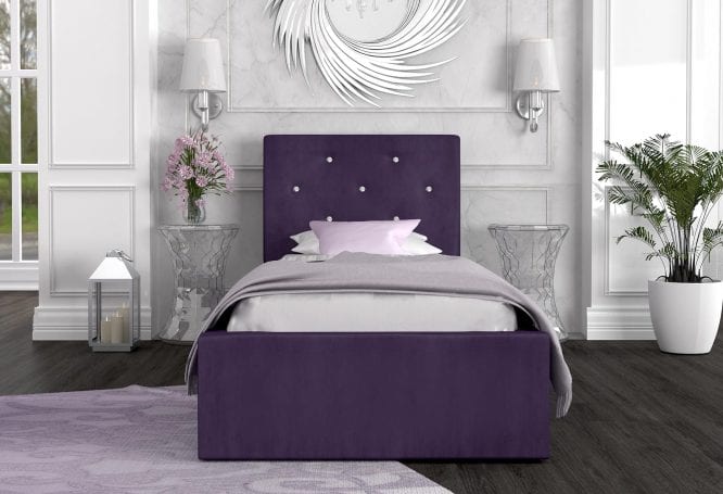 Łóżko tapicerowane fioletowe aranżacja 90x200 FRESCO