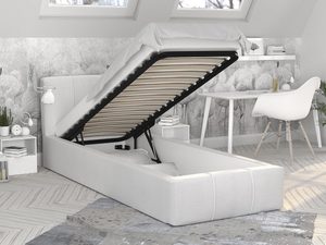 Miniaturka 8 - Łóżko podwójne biel podnoszony stelaż 90x200 YUNA