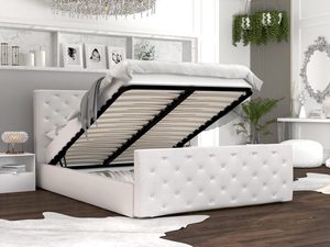 Miniaturka 7 - Łóżko podwójne białe z kryształkami aranżacja podnoszony stelaż ZOE