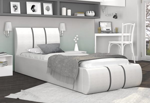 Łóżko tapicerowane biel-szary aranżacja 90x200 EMILY