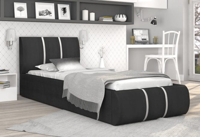 Łóżko tapicerowane czarny-biel aranżacja 90x200 EMILY