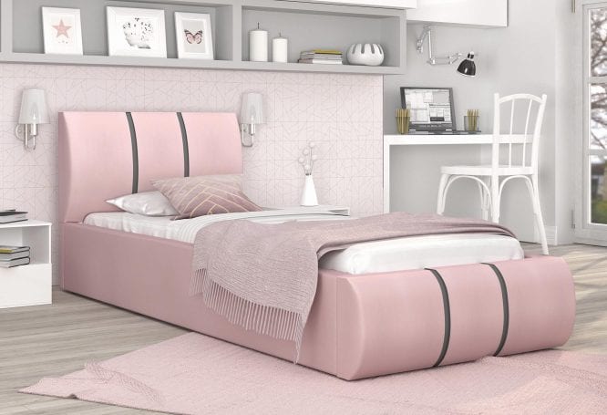 Łóżko tapicerowane pastelowy róż-szary aranżacja 90x200 EMILY