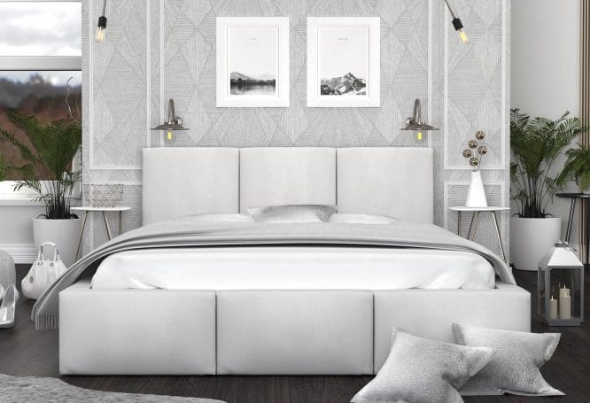 Łóżko tapicerowane biel aranżacja 140x200 TORRES