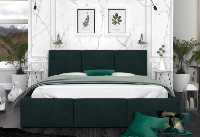 Łóżko tapicerowane butelkowa zieleń aranżacja 140x200 TORRES