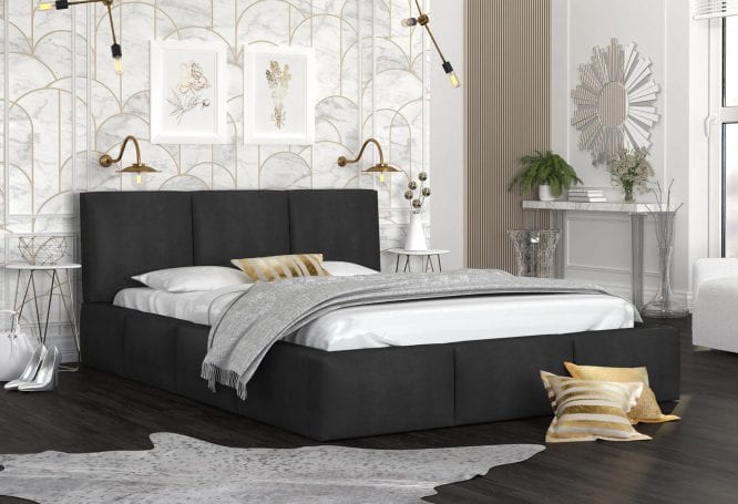 Łóżko tapicerowane czarne aranżacja 140x200 TORRES