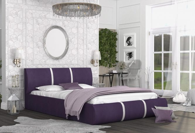 Łóżko do sypialni fioletowo-biały widok z boku EMILY