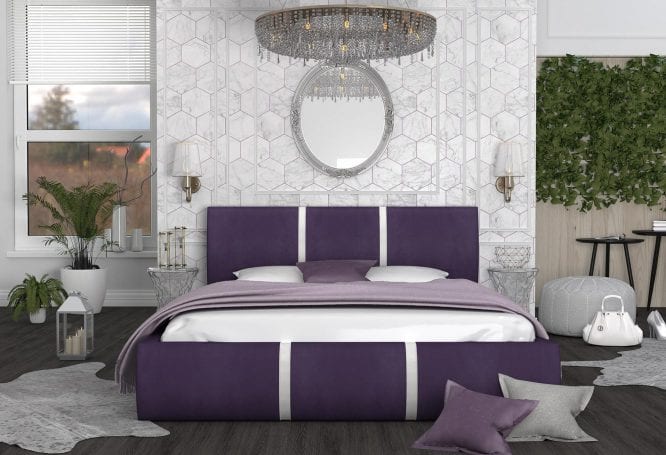 Łóżko do sypialni fioletowo-biały aranżacja front EMILY