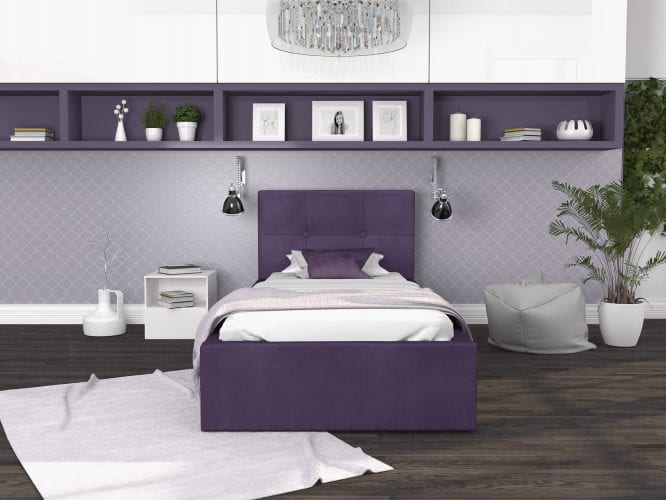 Łóżko jednoosobowe fiolet aranżacja 90x200 RUBY