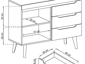 Miniaturka 2 - Rysunek techniczny wraz z wymiarami małej komody