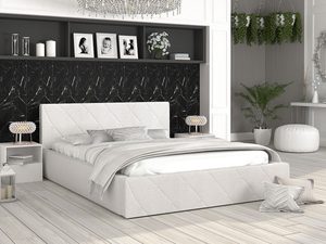 Miniaturka 6 - Tapicerowane łóżko białe z pikowaną ramą w eleganckiej sypialni