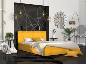 Miniaturka 30 - Łóżko FRESCO musztardowe z pojemnikiem w sypialni