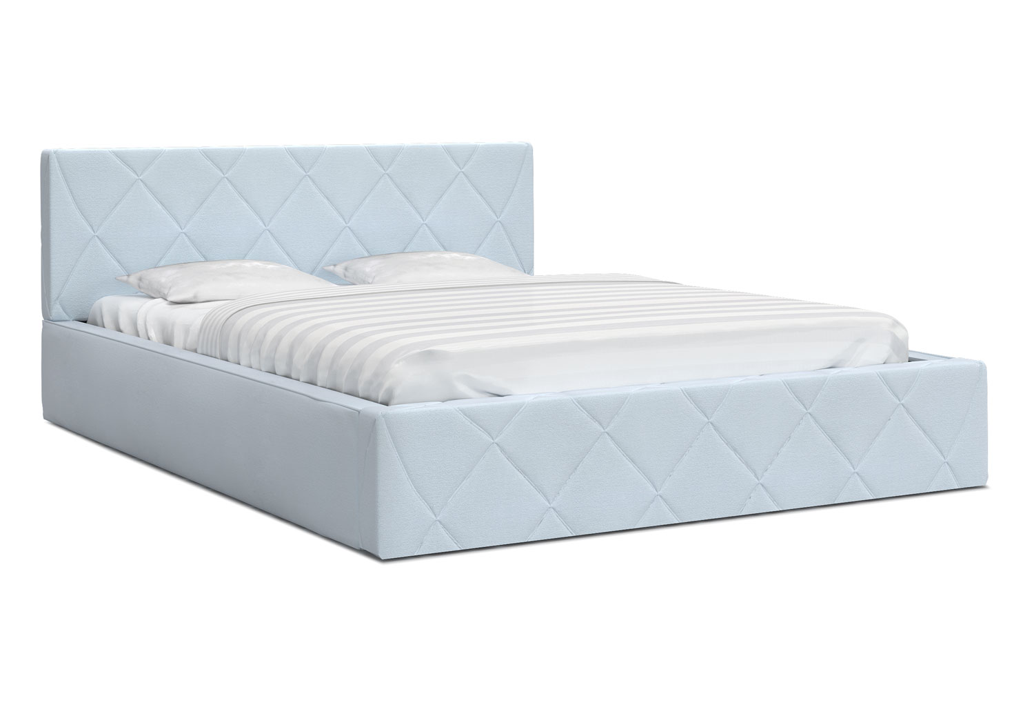 Tapicerowane łóżko z pojemnikiem błękitne LINDA