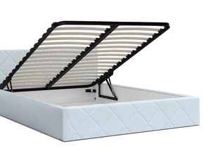 Miniaturka 3 - Białe łóżko tapicerowane z wzorem romby i otwartym pojemnikiem