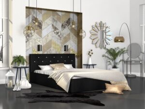 Miniaturka 28 - Łóżko tapicerowane FRESCO czarne z pojemnikiem w sypialni