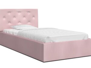 Miniaturka 32 - Łóżko tapicerowane FRESCO pastelowo różowe z pojemnikiem na białym tle