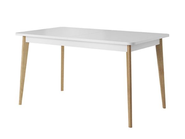 Solidny rozkładany stół biały blat drewniane nóżki BASTIEN