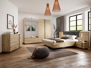 Miniaturka 1 - Aranżacja sypialni z meblami w kolorze dąb artisan – styl industrialny