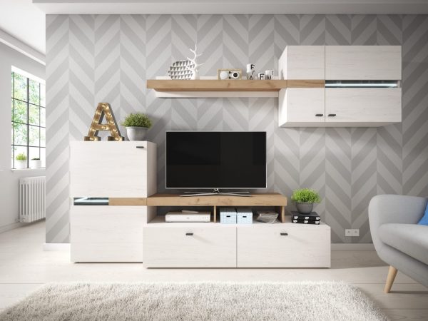 Funkcjonalna meblościanka biała aranżacja MORITZ