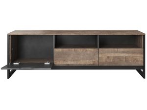 Miniaturka 2 - Szafka RTV w dekorze dąb artisan i czarne wnętrze – industrialna aranżacja