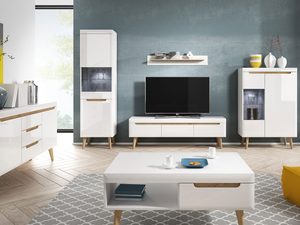 Miniaturka 5 - Szeroka szafka RTV biała drewniane nóżki aranżacja BASTIEN