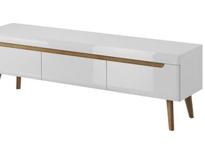 Miniaturka 3 - Szeroka szafka RTV biała drewniane nóżki BASTIEN