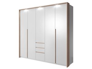 Miniaturka 6 - Duża biała szafa z wstawkami w kolorze dębu – do sypialni