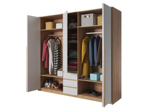 Miniaturka 9 - Meblościanka do salonu w stylu loftowym z białymi i drewnianymi frontami