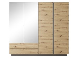 Miniaturka 7 - Szafa przesuwna z lustrem i dekorem dębowym – nowoczesna sypialnia
